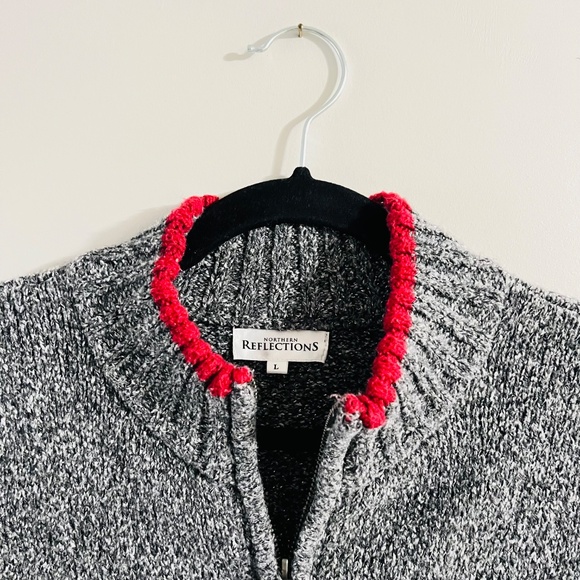 NORTHER REFLECTIONS Sweater Vest Knit Red Grey White Zippered Sweater Vest Large - Picture 2 of 10